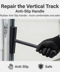 Rugged Heavy Duty Garage Door Vertical Track Repair Tool Set For 3-Inch Roller Track Systems rubber handle in use