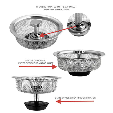 Universal 3.3 Inch Stainless Steel Kitchen Sink Strainer With Handle And Stopper Durable Drain Basket Mesh Filter