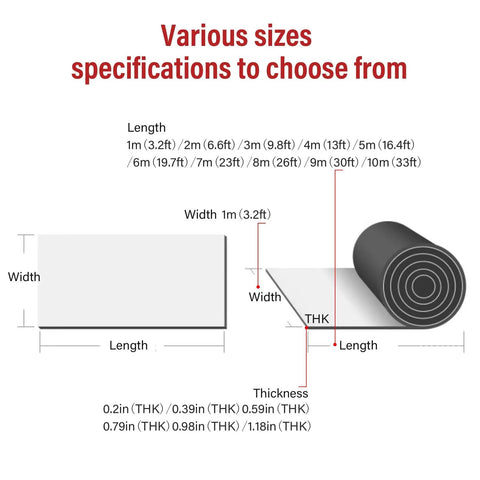 Various sizes of Badass Self Adhesive Aluminum Foil Insulation Roll With Heavy Duty Thermal Soundproof Foam shown with dimensions.