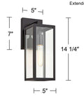 Dope Mystic Black Outdoor Wall Light With Clear Glass Panel, 14 1/4 Inch Tall, 7 Inch Projection, Backplate 7x5 Inches