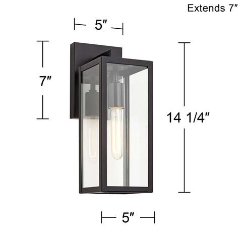 Dope Mystic Black Outdoor Wall Light With Clear Glass Panel, 14 1/4 Inch Tall, 7 Inch Projection, Backplate 7x5 Inches