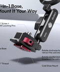 Side view of Aluminum Magnetic Phone Tripod Mount MA56 with 1/4 inch screw, Arca base and cold shoe for versatile mounting.