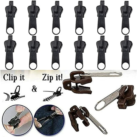 Instant Zipper Repair Kit 12 Piece Zip Slider Replacement Set With Nylon And Alloy Pulleys for Clothes, Jackets, Backpacks