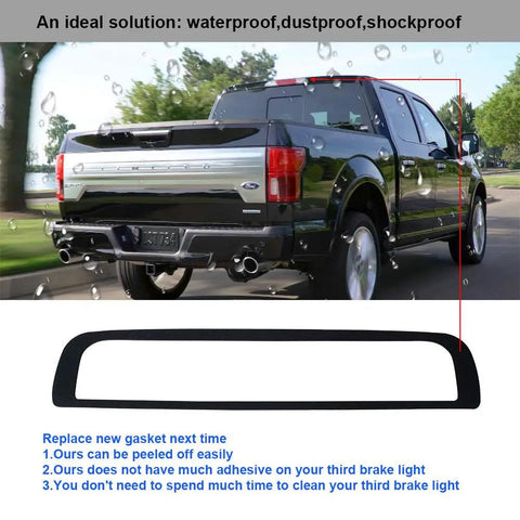 Third Brake Light Seal Gasket For Chevy Silverado And GMC Sierra 1500 2500 3500 2014 To 2018 Rear Cab High Mount Stop Lamp, Heavy Duty Waterproof Replacement, Easy DIY Install, Weatherproof Seal on black truck rear view