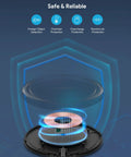 Diagram showing safety features of Two Pack 15W Fast Wireless Charger Pad For iPhone 17 Pro Max 17 Pro 17 16 15 14 13 12 And Samsung Galaxy S24 Ultra S23 Ultra S22 S21 AirPods Pro 2 Qi Compatible Case Friendly Sleek Charging Pad