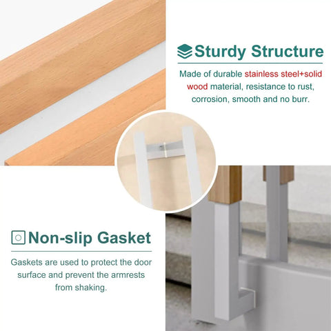 Beefy Heavy Duty Wood And Stainless Steel Door Pull Handle For Barn And Entry Doors Push Pull Grip Commercial Public Door Hardware Easy Assembly With Included Hardware 39 Inch Size close-up of handle and non-slip gasket