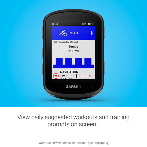 Edge 540 Compact GPS Cycling Computer With Button Controls showing workout and navigation screen.