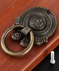 Antique Bronze Ring Pull Handles 2 Pack Single Hole Cabinet Door Knob For Drawers Cabinets And Cupboards Vintage Retro Hardware With Screws Easy Install Copper Alloy Construction on wood surface with screw visible