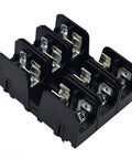 Top-Shelf 30 Amp Fuse Block Accommodates 10 X 38 Millimeter Fuses With 3-Pole Configuration Rated at 600 Volts, black plastic housing.