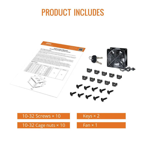 Accessories for 12U Wall Mount Server Cabinet With Lockable Glass Door And Side Panels Space-Saving, including screws and cooling fan