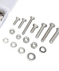 246 Piece Stainless Steel Hex Bolts Nuts And Washers Assortment Kit In Durable Storage Box For Household Appliances, Furniture, Doors, Garages, Outdoor Structures, And Automotive Maintenance. Stainless steel bolts, nuts, and washers shown