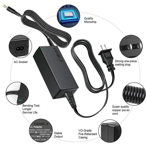 12V 5A Power Supply Adapter 120V AC To DC 12V 60W With 5.5x2.1mm Jack feature details and components