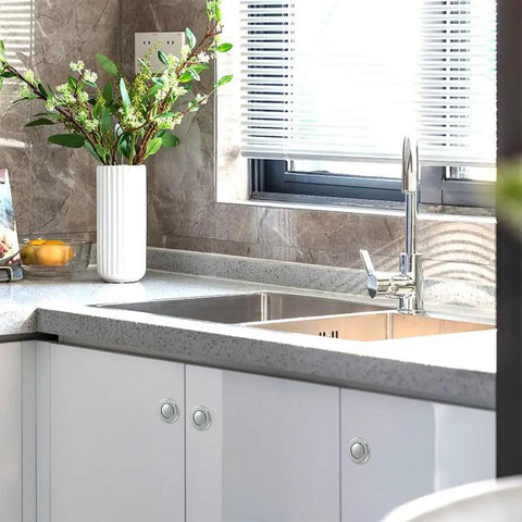 Kitchen view with embedded retractable spring cabinet knobs set zinc alloy hidden drawer pulls 4 pack brushed finish for cabinets
