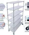 Beefy 6 Tier Wire Shelving Unit With Wheels And Liners Heavy Duty Rolling Garage Pantry Shelf For Kitchen Storage 18D x 48W x 82H