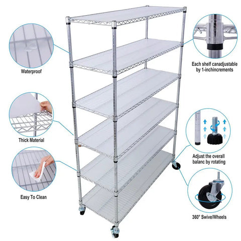 Beefy 6 Tier Wire Shelving Unit With Wheels And Liners Heavy Duty Rolling Garage Pantry Shelf For Kitchen Storage 18D x 48W x 82H