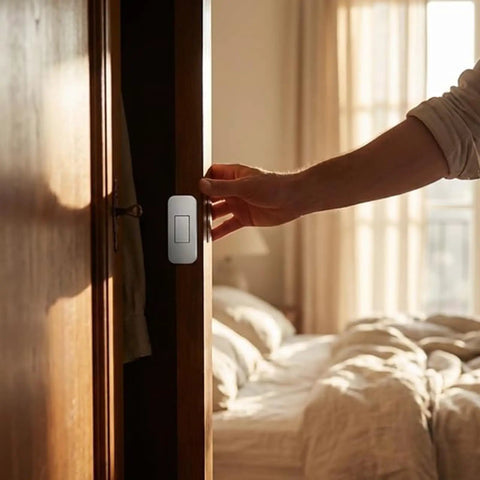 Get These Super Sleek 8Pcs Ultra Thin Magnetic Cabinet Door Catches For A No Drill Install That Looks Totally Sick And Keeps Your Doors Shut Silent With Zero Mess Or Tools Needed. Hand engaging a silver magnetic cabinet catch on a wooden door.