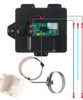 637360 Temp Monitor Control Kit with overheat sensor, steel clamp, wires, compatible with RV refrigerators, plug and play design.