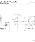 Heritage Wall Mount Bridge Kitchen Faucet In Oil Rubbed Bronze, 8 Inch Spread, engineering diagram showing dimensions and details