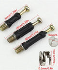 Furniture Cam Lock Screws Kit 100 Pieces with 40mm dowels, cam nuts, and threaded connectors for cabinet assembly.