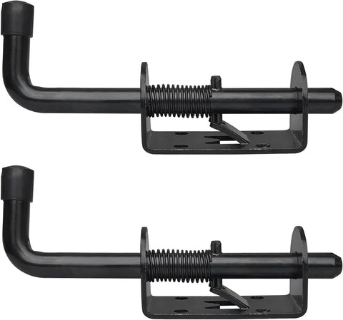 Two-pack black 5-inch spring-loaded latch bolts with mounting plates for doors and cabinets; carbon steel