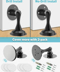 Magnetic Door Stopper 2 Pack Stainless Steel Heavy Duty Door Stops For Bottom Of Door Wall Or Floor Mounting With No Drill Adhesive And Screws Durable Door Holder To Keep Doors Open Safely, showing drill and no-drill installation options.
