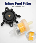 Hella Reliable Vacuum Fuel Pump With Integrated Filter For Small Engines And Golf Carts No Drama Gas Delivery For 17 To 25 Horsepower Motors, inline fuel filter with yellow paper element and black housing for fuel line use.