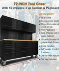 Badass Heavy Duty Tool Chest And Rolling Cabinet Two Pack Workhorse Featuring Twenty Six Deep Slide Out Drawers For Rock Solid Garage And Workshop Setup Organization, 72-inch tool chest with 15 drawers and pegboard.