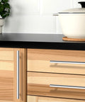 5 Pack Chrome Kitchen Cabinet Pulls Euro T Bar Handles on wood cabinets with polished chrome finish and 6.3 inch hole centers