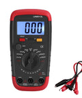 Pro Digital Capacitance Meter And Multimeter Capacitance Tester Handheld 0.1 pF To 20 000 uF With Nine Range Battery Powered And 6013L LCD Display For DIY Electronics Gear, showing front view and leads