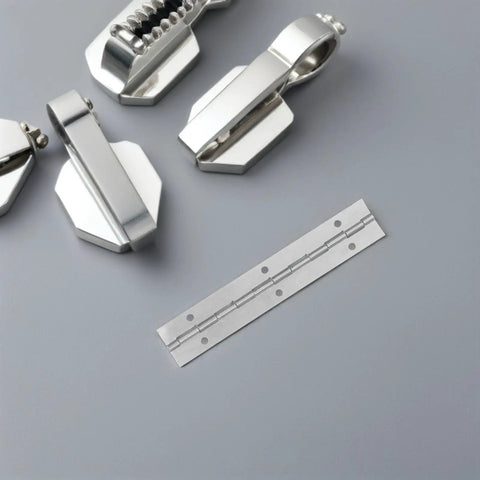 Close-up of 12Pcs Piano Hinges with Smooth Action for Cabinet Doors and Lids, Ideal for Residential and Commercial Furniture Fixtures, DIY Friendly, Durable Steel Hardware for Pianos, Cabinets, and More