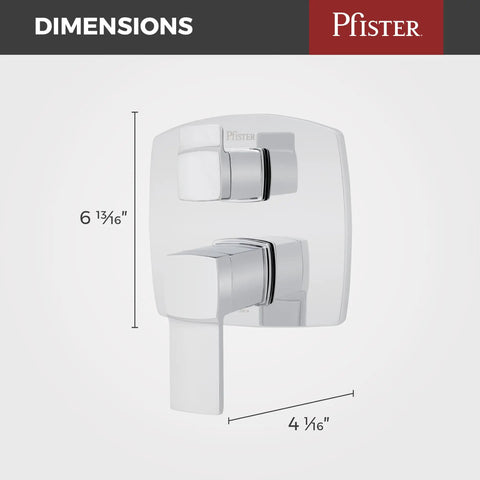 Two Handle Diverter Shower Faucet Trim Kit In Brushed Nickel With Temperature And Mode Control For Upgrade Your Modern Bathroom Replacement Valve Not Included Durable Brass Construction Easy Install with dimensions 6 13/16 inches by 4 1/16 inches