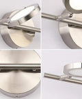 Close-up of LED Bathroom Vanity Light Fixture With 4 Adjustable Swing Arm Heads 20W 4000K Daylight Nickel Finish