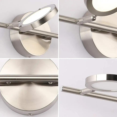 Close-up of LED Bathroom Vanity Light Fixture With 4 Adjustable Swing Arm Heads 20W 4000K Daylight Nickel Finish