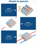 Front view collage of 20 Eugiichr lever wire connectors with blue and orange levers for inline splices.