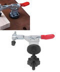 Quick Release Woodworking Bench Clamp Set With Toggle Clamps for Woodworking Jigs and Fixtures, secured on wood board, metal material