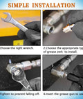 Pro Grade Heavy Duty Grease Fittings Kit With Straight And Angled Zerk Adapters, M6 M8 M10 installation steps shown
