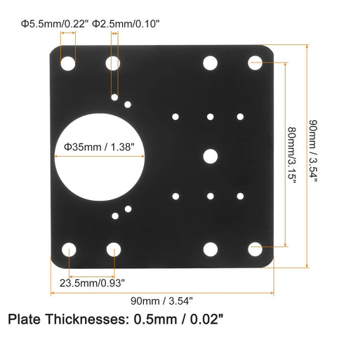 2 Pcs 90X90mm Cabinet Hinges Repair Plate Stainless Steel Black For Wooden Doors Kitchen Cupboards And Furniture Built To Last Hinge Repair Brackets With 6 Screws And Easy Install. Square plate with hole dimensions visible.
