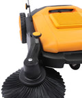 Close-up of the 41 Inch Push Floor Sweeper showing the brush and handle, perfect for fast cleanup on outdoor surfaces.