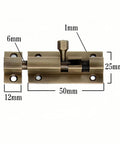 Premium 2 Inch Pure Copper Door Bolt Antique Bronze Barrel Slide Lock With Rust Proof Solid Rod And Foolproof Heavy Duty Slam Shut Security For Bathroom Gate Shed Doors, detailed measurements shown.