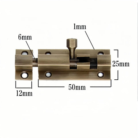 Premium 2 Inch Pure Copper Door Bolt Antique Bronze Barrel Slide Lock With Rust Proof Solid Rod And Foolproof Heavy Duty Slam Shut Security For Bathroom Gate Shed Doors, detailed measurements shown.