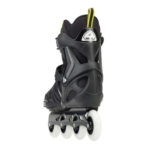 Rear view of XL Men's Fitness Inline Skates With Beefy Shell And Cushy Liner, Double Wrap Closure, black and lime, Size 14 to 17.5.