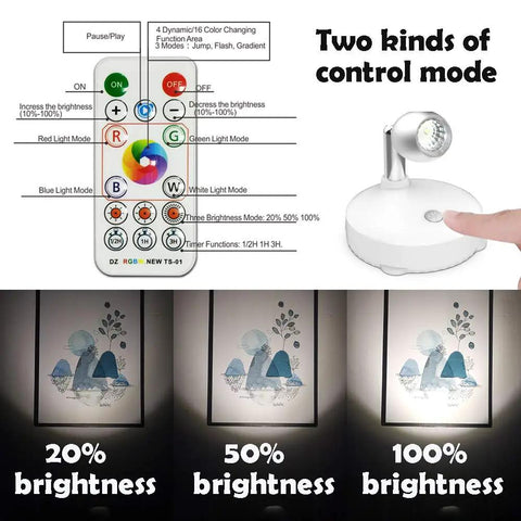 RGB Spotlight Battery Operated Accent Lights With Remote Dimmable Picture Light Rotatable Head For Painting Artwork Closet