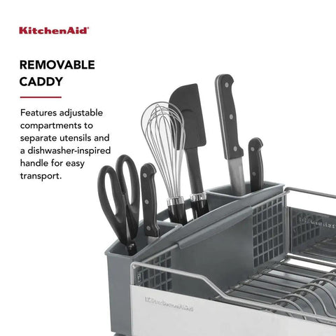 Full Size Countertop Dish Rack Heavy Duty Organizer With Angled Draining Surface Removable Utensil Basket Non Slip Base Slick Rust Resistant Finish Straight Up Effortless Drying System In Light Grey