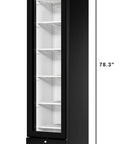Slick Commercial Display Freezer With 6.5 Cubic Feet Capacity And 17 Inch Slim Profile, black, with triple paned glass door.