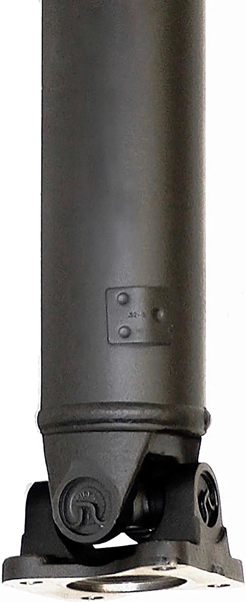 Ready To Drop Right In Beefed Up Rear Driveshaft Assembly With Center Support Bearing Slip Yoke And Serviceable U Joints heavy-duty driveshaft with clear detail on slip yoke.
