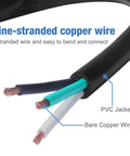 10ft 18 Gauge 3 Prong Heavy Duty Replacement Power Cord Cable For Universal AC Appliances NEMA 5-15P To Bare End SJT 18AWG 10A 300V VW-1 105C Rated Durable Flex US Plug, bare copper wire close-up