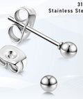 15 Pairs Ball Stud Earrings Set In 2mm 3mm 4mm 5mm 6mm Stainless Steel Silver Polished Studs For Men And Women Go-To Everyday Jewelry Multisize Surgical Steel Ball Earrings, 316L stainless steel ball stud with back