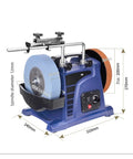 Heavy Duty 8 Inch Bench Grinder Low Speed Knife Sharpener And Polishing Machine Built Like A Tank With Top Shelf Steel Replacement Wheels, showing grinding wheels and base dimensions.