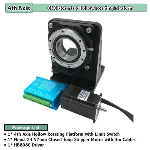 Fourth Axis 360 Electric Rotary Table With 400W Servo Motor And Precision Stepper Drive, CNC hollow rotating platform.