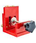Solid As A Rock Aluminum Pocket Hole Jig With No Sweat Setup For Custom Furniture And Cabinet Build Adjustable Drill Depth Ranging Twelve To Forty Five Millimeters Killer Woodworking Gear red pocket hole jig with adjustable clamp